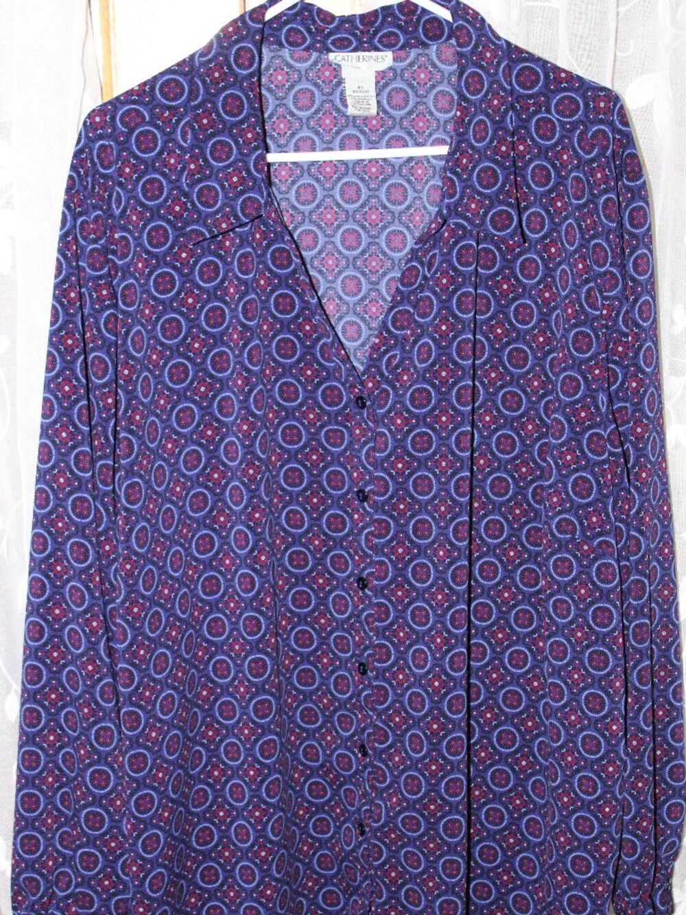 Catherines Women Top Blouse Blue Red SZ 4XL Long Sleeves Button Down Casual